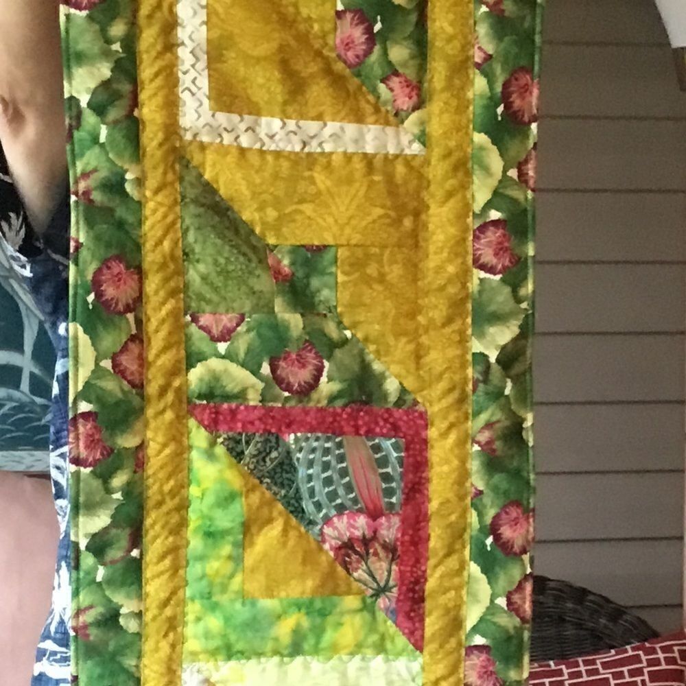 Handmade Quilted Runner Greens & Raspberry